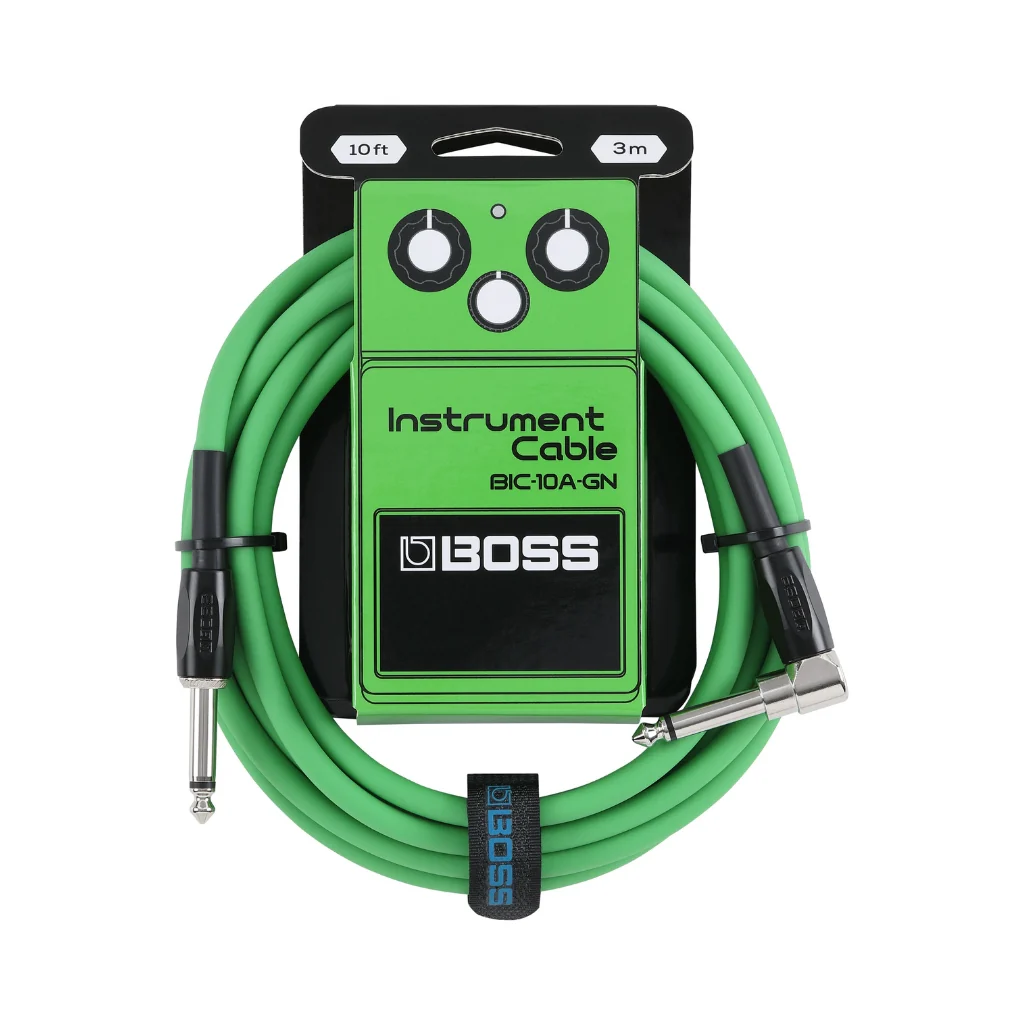 BOSS Straight to Right-Angle 1/4-inch Instrument Cable 10ft/3m AS - Green