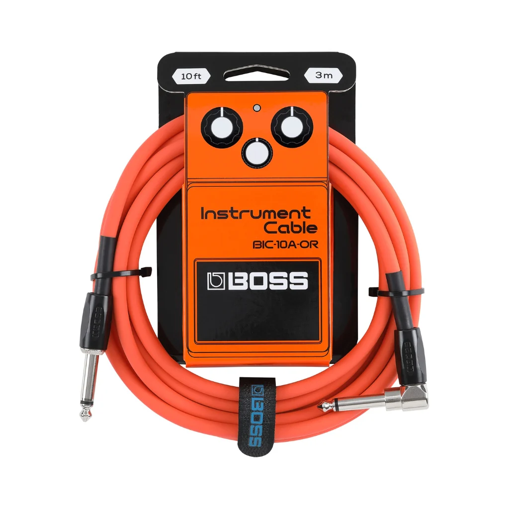 BOSS Straight to Right-Angle 1/4-inch Instrument Cable 10ft/3m AS - Orange
