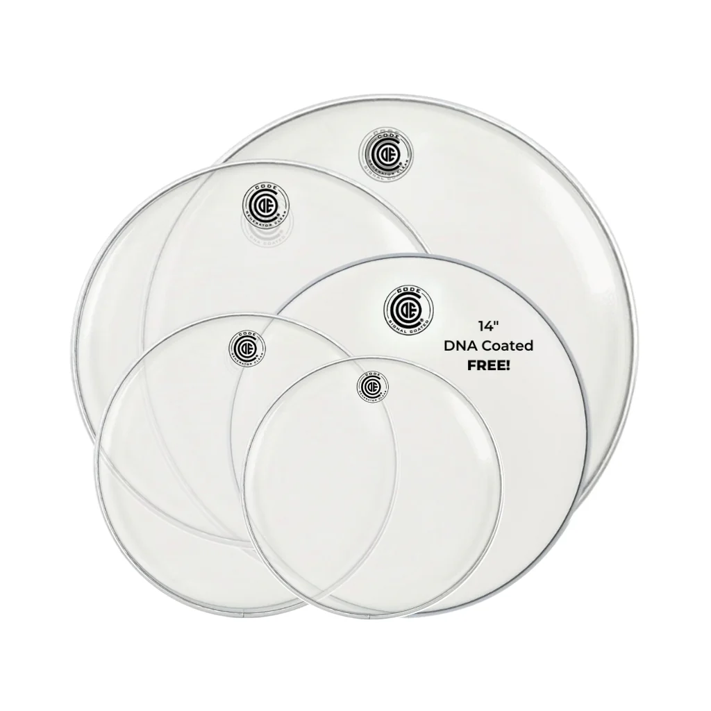 Code Generator Clear Tom Head Fusion Pack Free 14" DNA Coated Snare - 10/12/14/20 inch