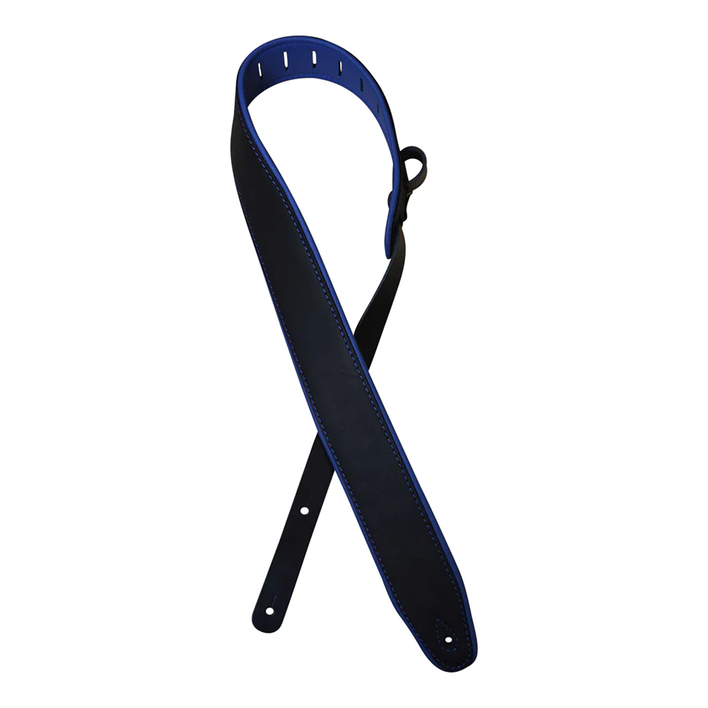 Colonial Leather - 2.5″ Padded Upholstery Leather Guitar Strap - Black & Blue