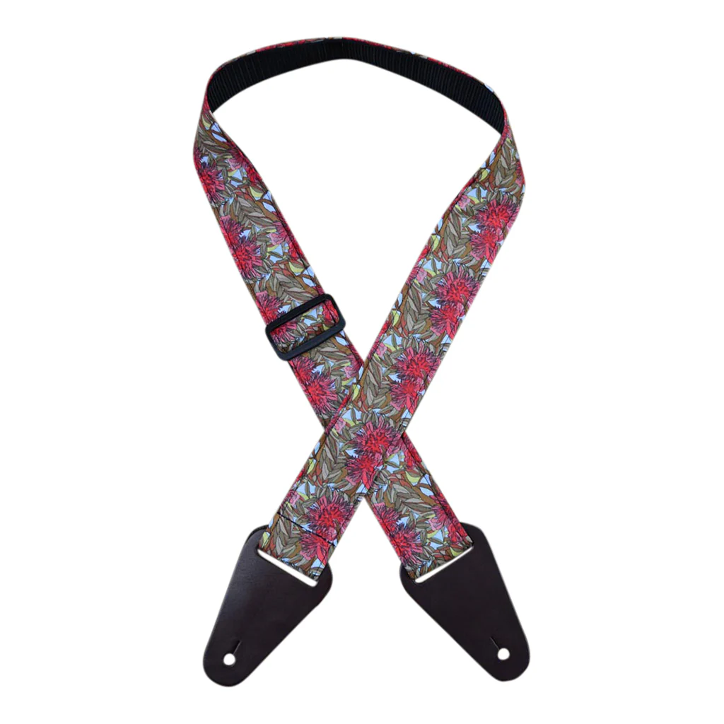 Colonial Leather - Aboriginal Art Guitar Strap – Red Gum Flower