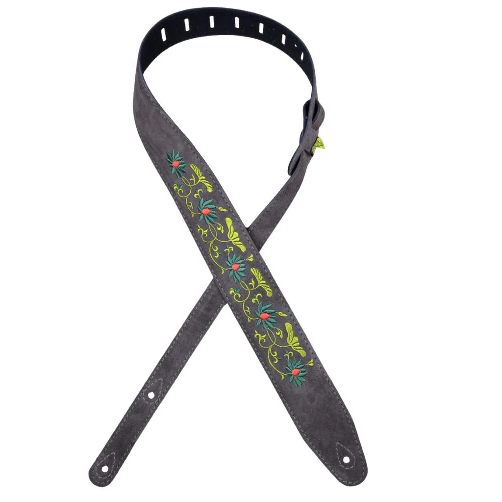 Colonial Leather DSS-ED17 Double Suede Embroidered Strap - Flower and Leaf Brown 2