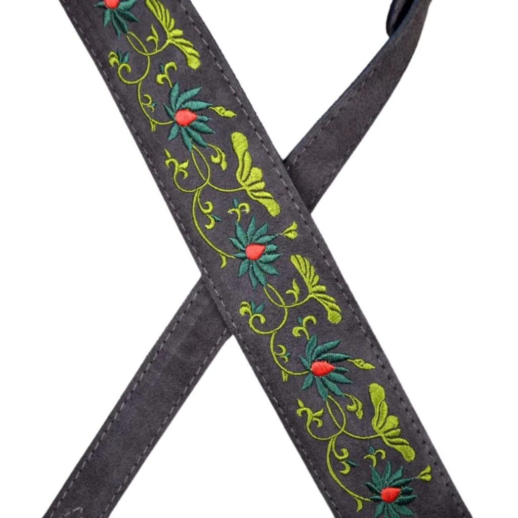 Colonial Leather DSS-ED17 Double Suede Embroidered Strap - Flower and Leaf Brown 2 - Image 2