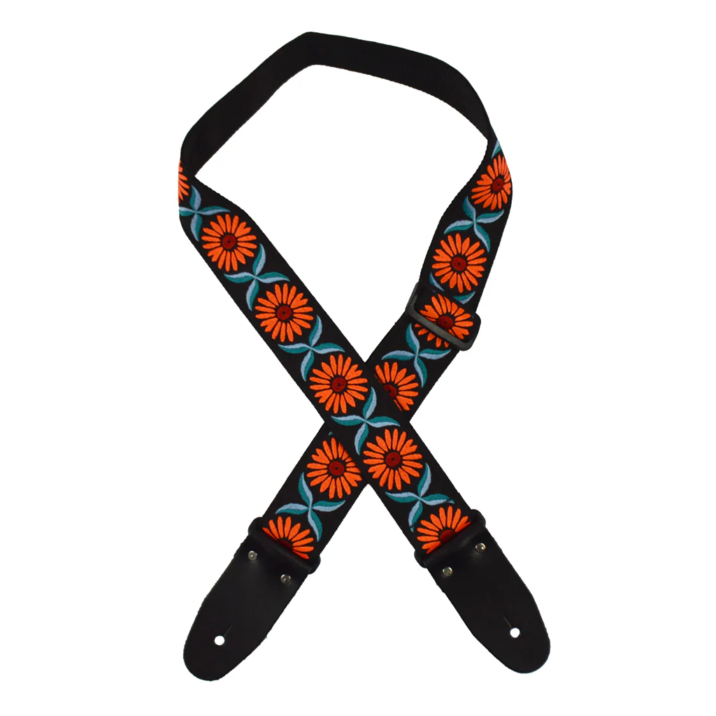 Colonial Leather - Jacquard Rag Strap - Orange Daisy