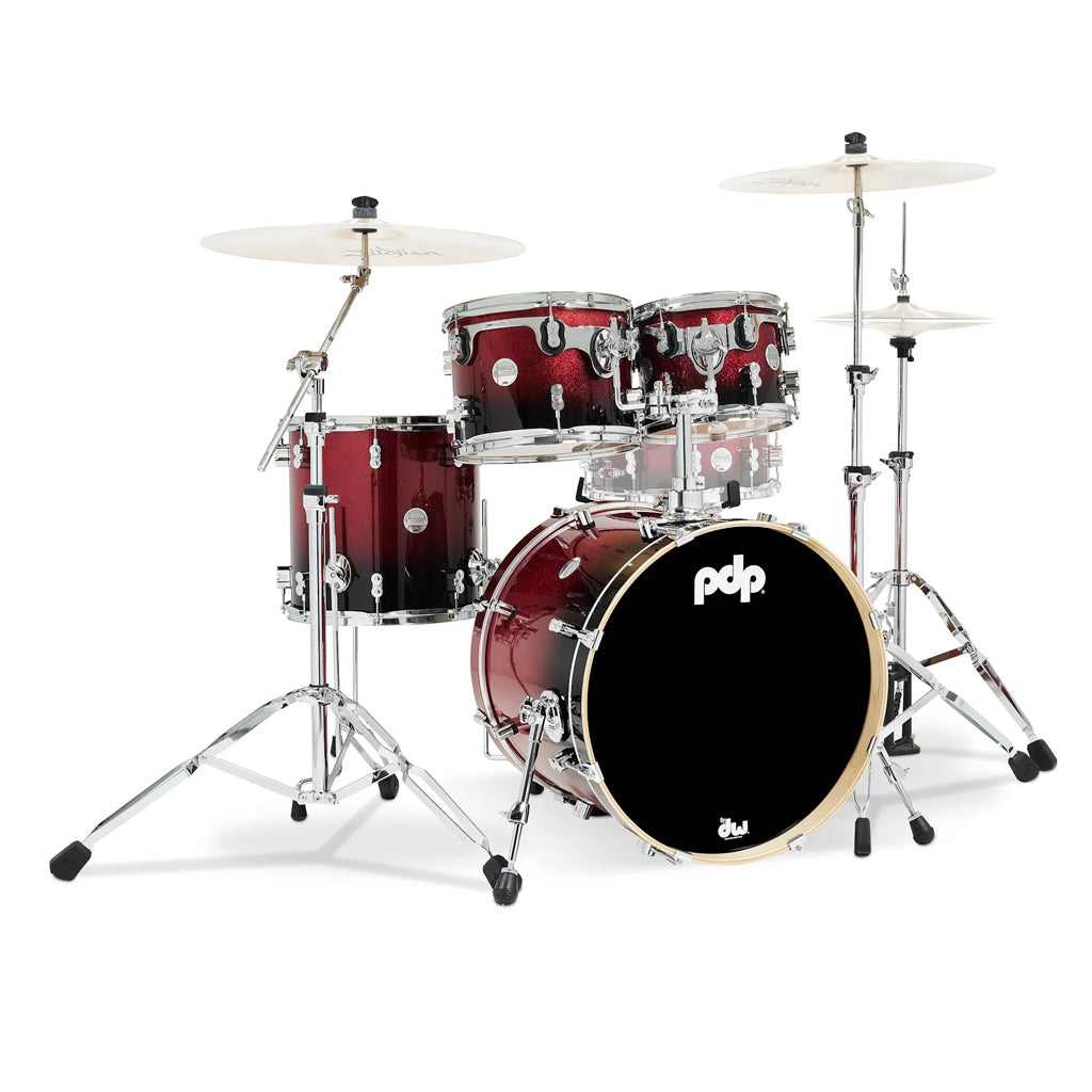 PDP Concept Maple Classic 4-piece Shell Pack with 20 inch Kick - Red to Black Fade Lacquer