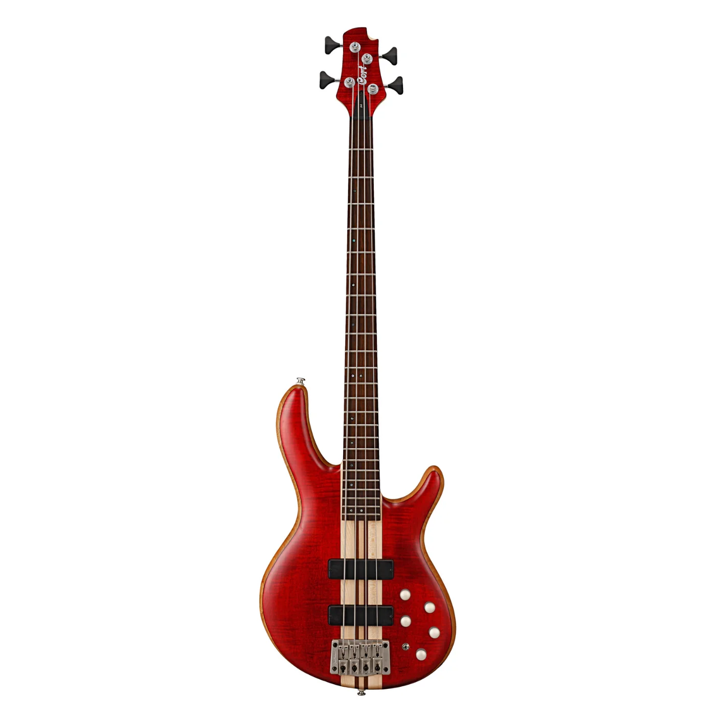 Cort A4 Plus FMMH Bass Guitar - Open Pore Black Cherry - Image 2