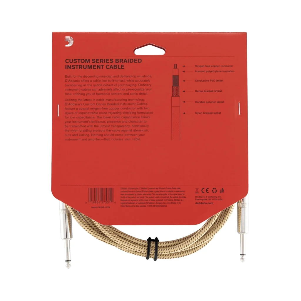 D'Addario Custom Series 10ft Braided Instrument Cable - Tweed - Image 2