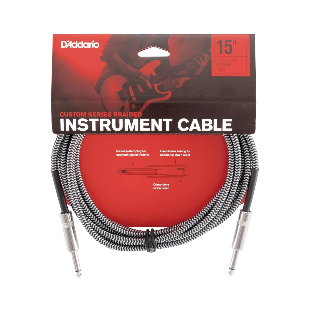 D'Addario Custom Series 15ft Braided Instrument Cable - Black & White Tweed