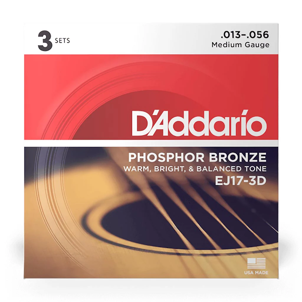 D'Addario - EJ17-3D - 3 Pack Phosphor Bronze Medium 13-56 - Acoustic Guitar Strings - Image 2