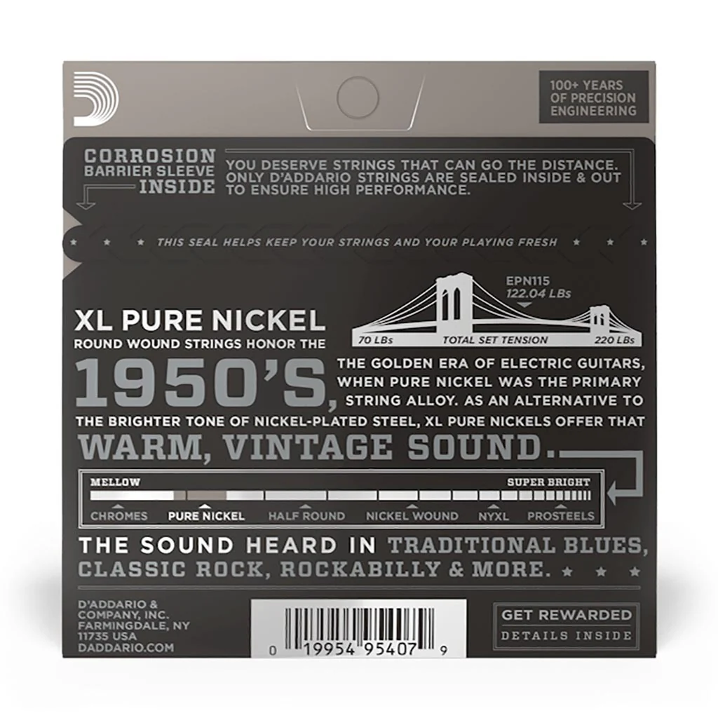 D'Addario - EPN115 - Pure Nickel Blues Jazz Rock 11-48 - Electric Guitar Strings - Image 2