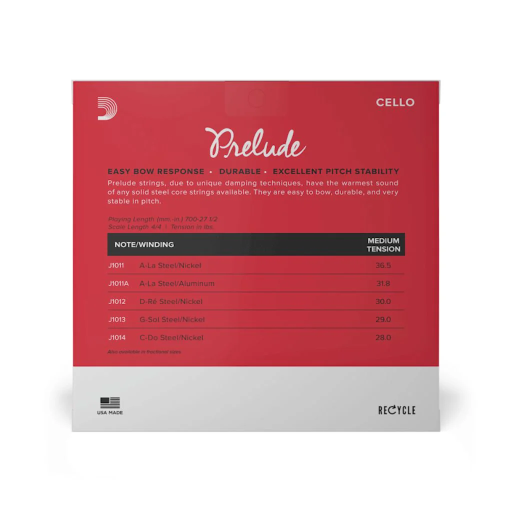 D'Addario J1010 Prelude Cello String Set - 4/4 Size Medium Tension - Image 3