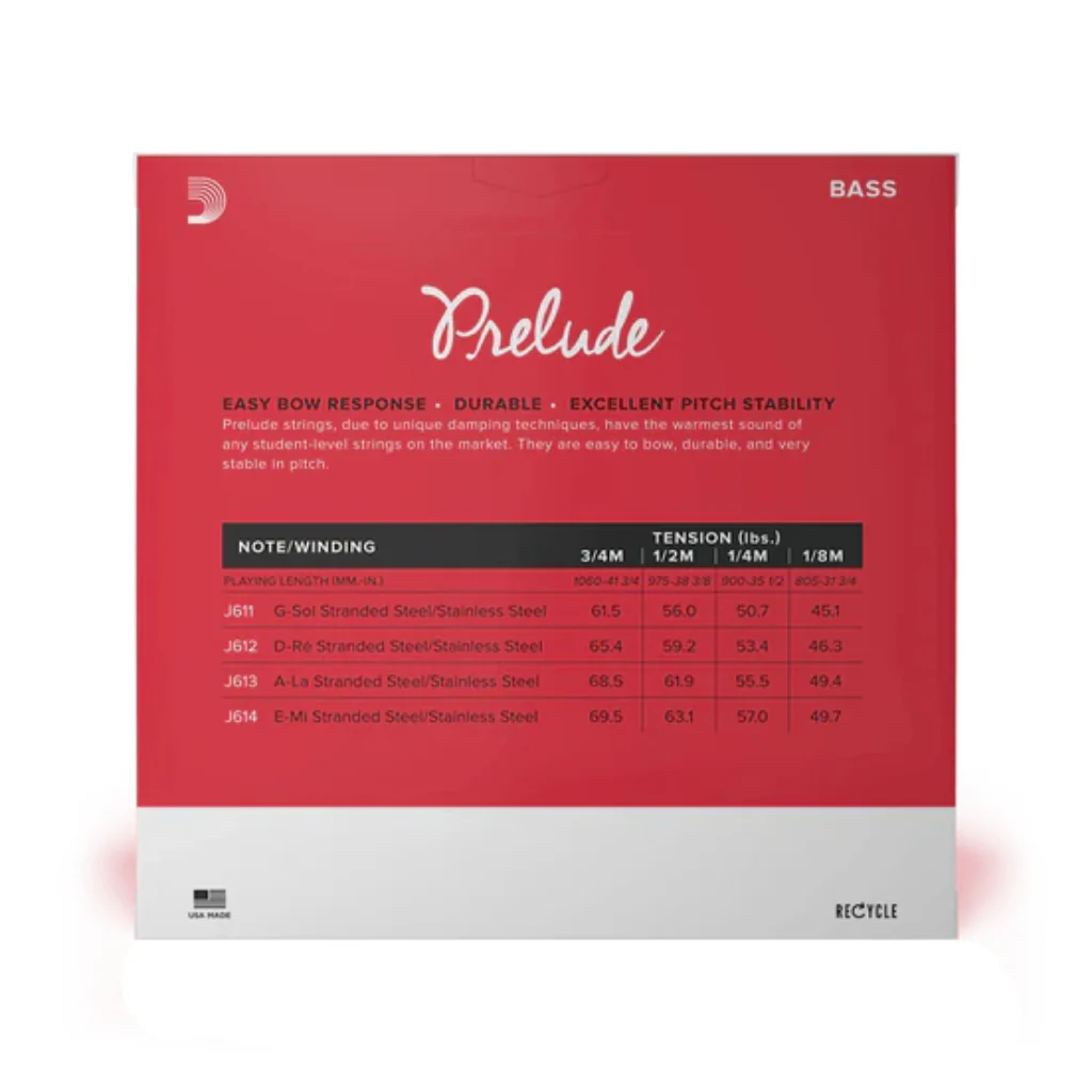 D'Addario J610 Prelude Double Bass String Set - 3/4 Size Medium Tension - Image 3