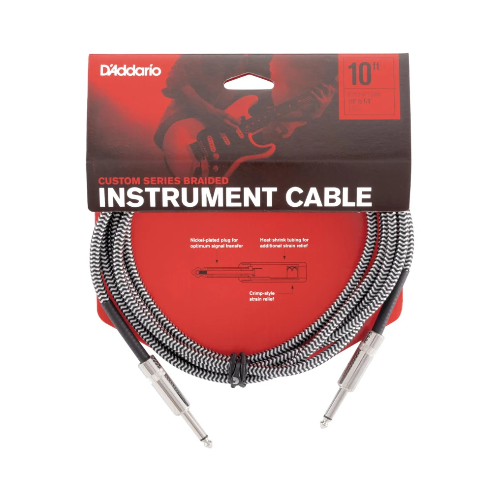 D'Addario PW-BG-10BG Braided Straight to Straight Instrument Cable - 10 foot, Grey