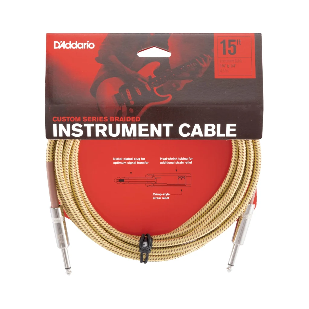 D'Addario PW-BG-15TW Braided Straight to Straight Instrument Cable - 15 foot, Tweed