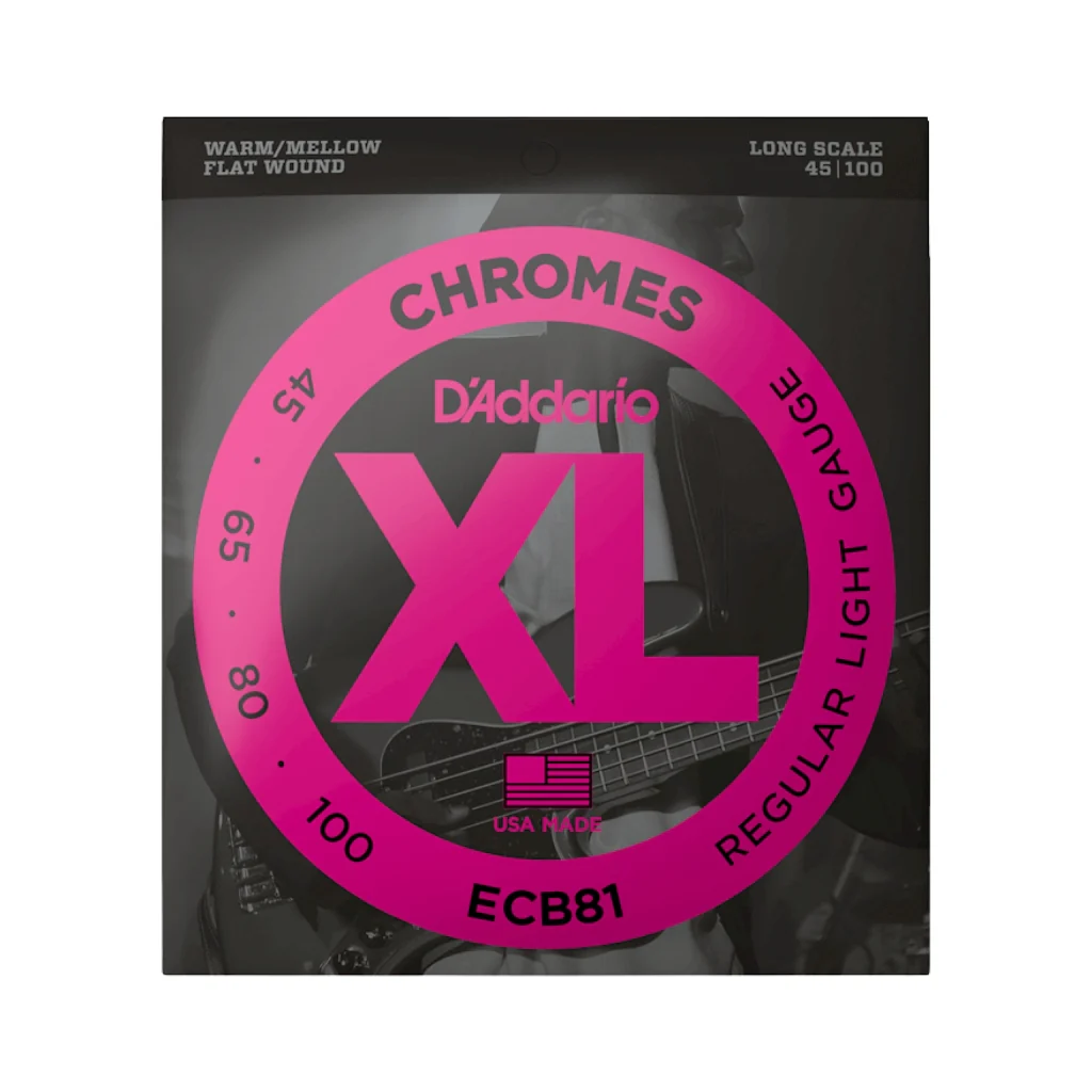 D'Addario XL Chromes Flatwound Bass Guitar Strings -.045-.100 Regular Light, Long Scale - Image 2