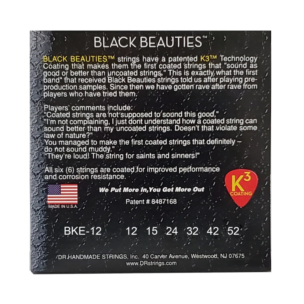 DR Black Beauties K3 Coated Electric Guitar Strings - Extra Heavy 12-52 - Image 2