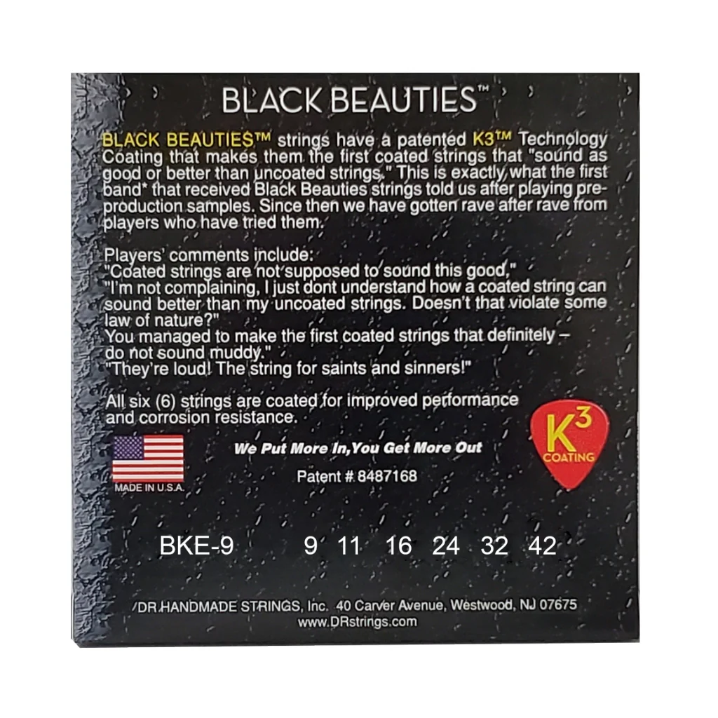 DR Black Beauties K3 Coated Electric Guitar Strings - Light 9-42 - Image 2