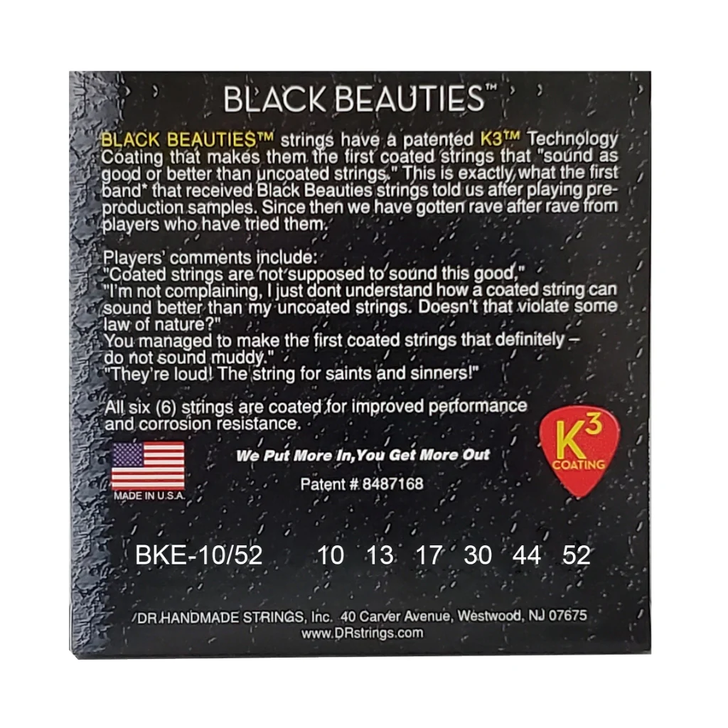 DR Black Beauties K3 Coated Electric Guitar Strings - Medium to Heavy 10-52 - Image 2