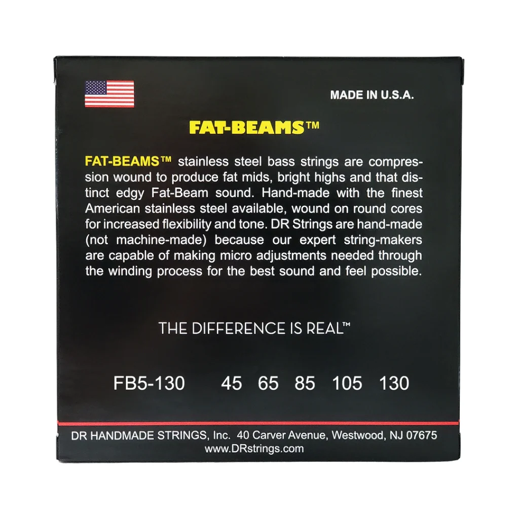DR Fat-Beams Stainless Steel 5-string Bass Guitar Strings - Medium to Heavy 45-130 - Image 2