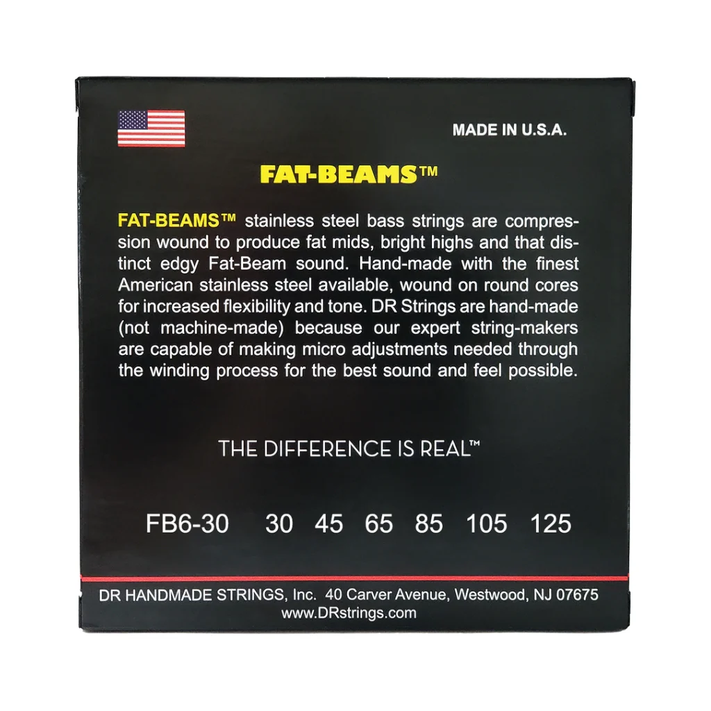 DR Fat-Beams Stainless Steel 6-string Bass Guitar Strings - Medium 30-125 - Image 2