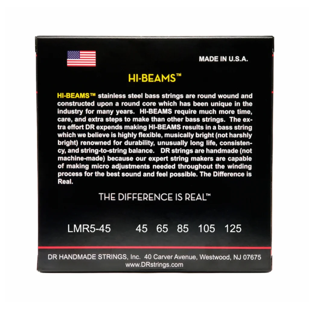 DR Hi-Beam Stainless Steel Bass Guitar Strings - 5-String Medium 45-125 Extra-Long Scale - Image 2