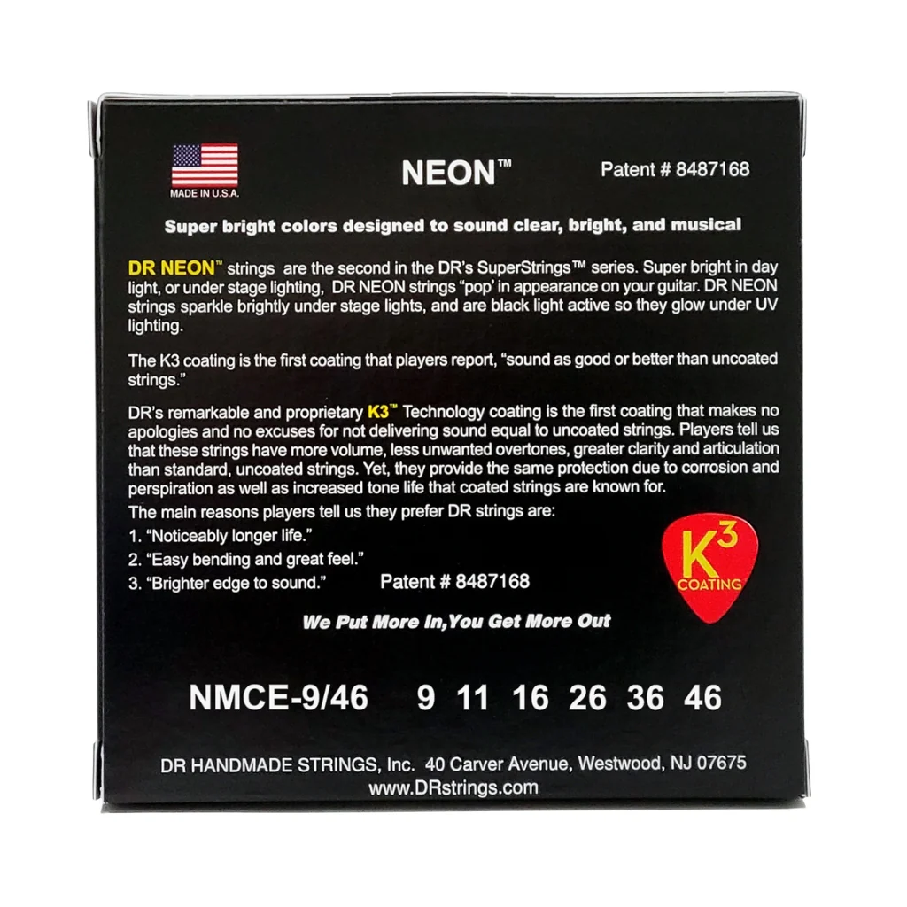 DR Hi-Def Neon Multi-Color K3 Coated Electric Guitar Strings - Light to Medium 9-46 - Image 2