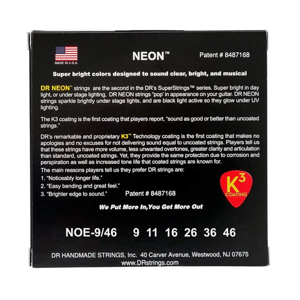 DR Hi-Def Neon Orange K3 Coated Electric Guitar Strings - Light to Medium 9-46 - Image 2