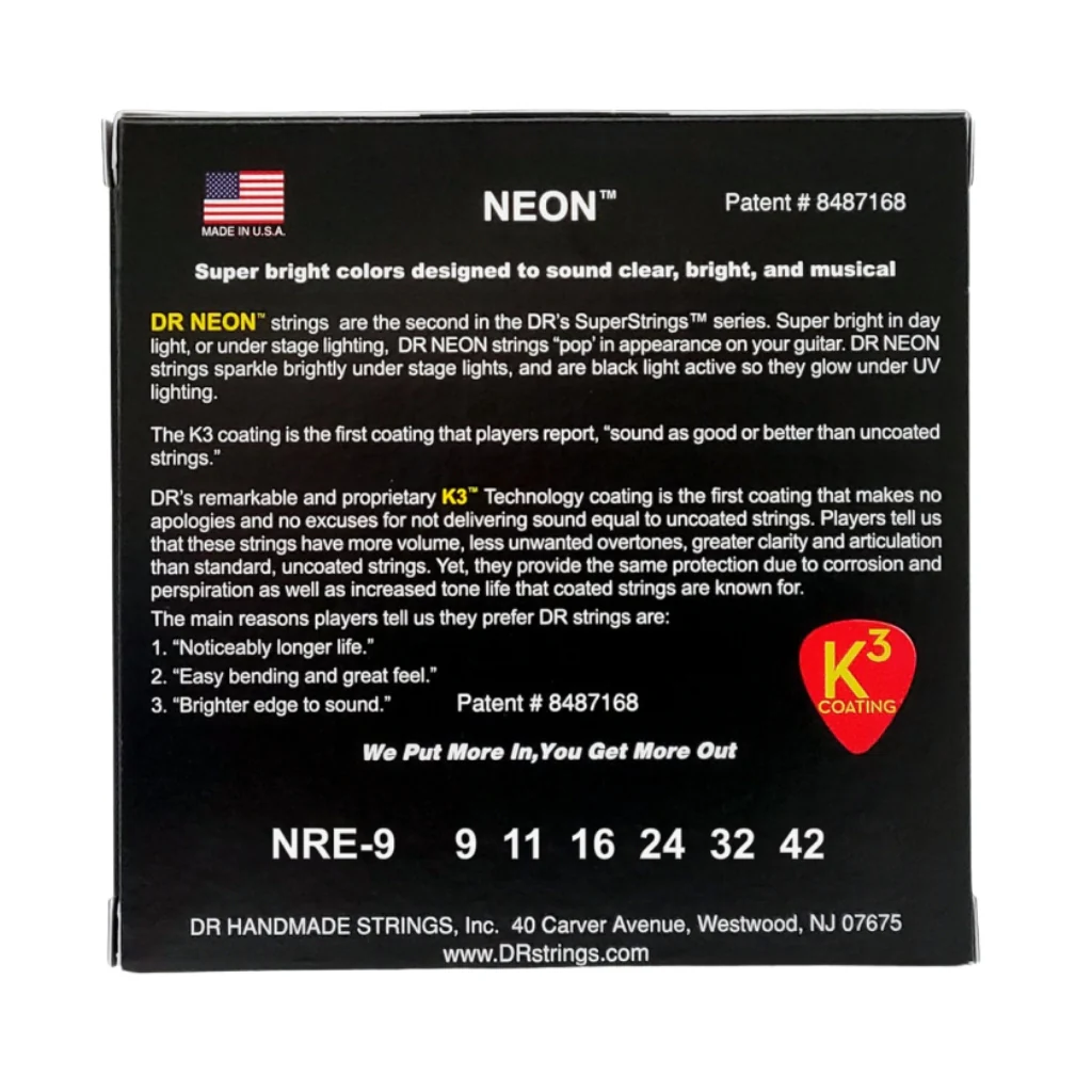 DR Hi-Def Neon Red K3 Coated Electric Guitar Strings - Light 9-42 - Image 2