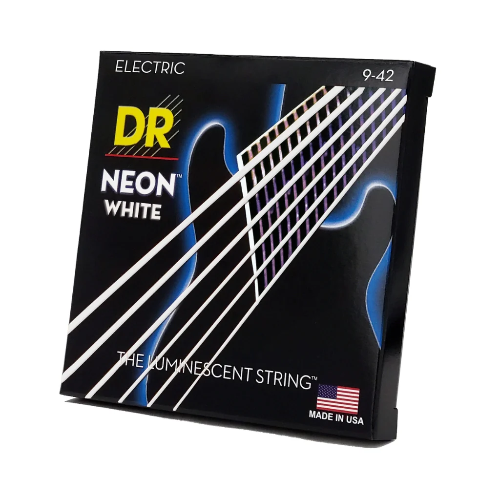 DR Hi-Def Neon White K3 Coated Electric Guitar Strings – Light 9-42