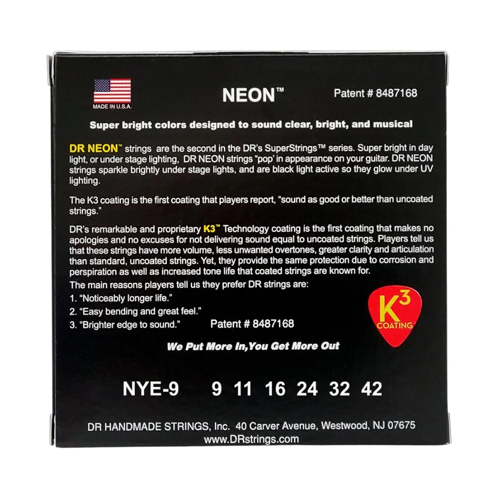 DR Hi-Def Neon Yellow K3 Coated Electric Guitar Strings - Light 9-42 - Image 2