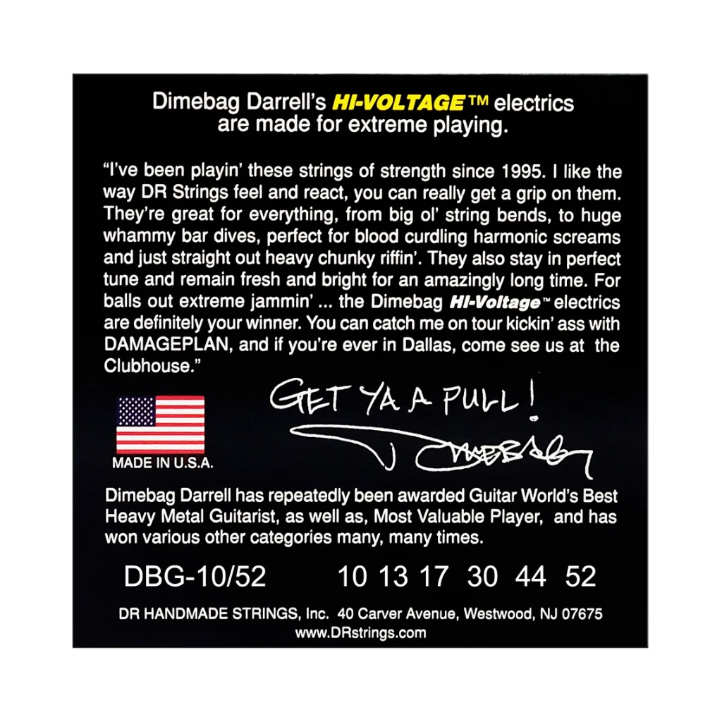 DR Hi-Voltage Dimebag Darrell Signature Electric Guitar Strings - Medium to Heavy 10-52 - Image 2