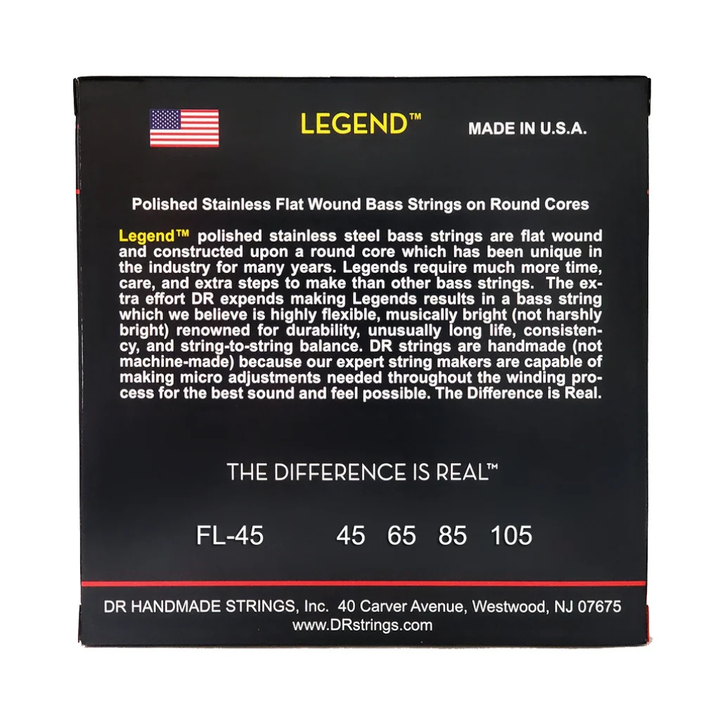 DR Legend Polished Flatwound Stainless Steel Bass Strings - Medium 45-105 - Image 2