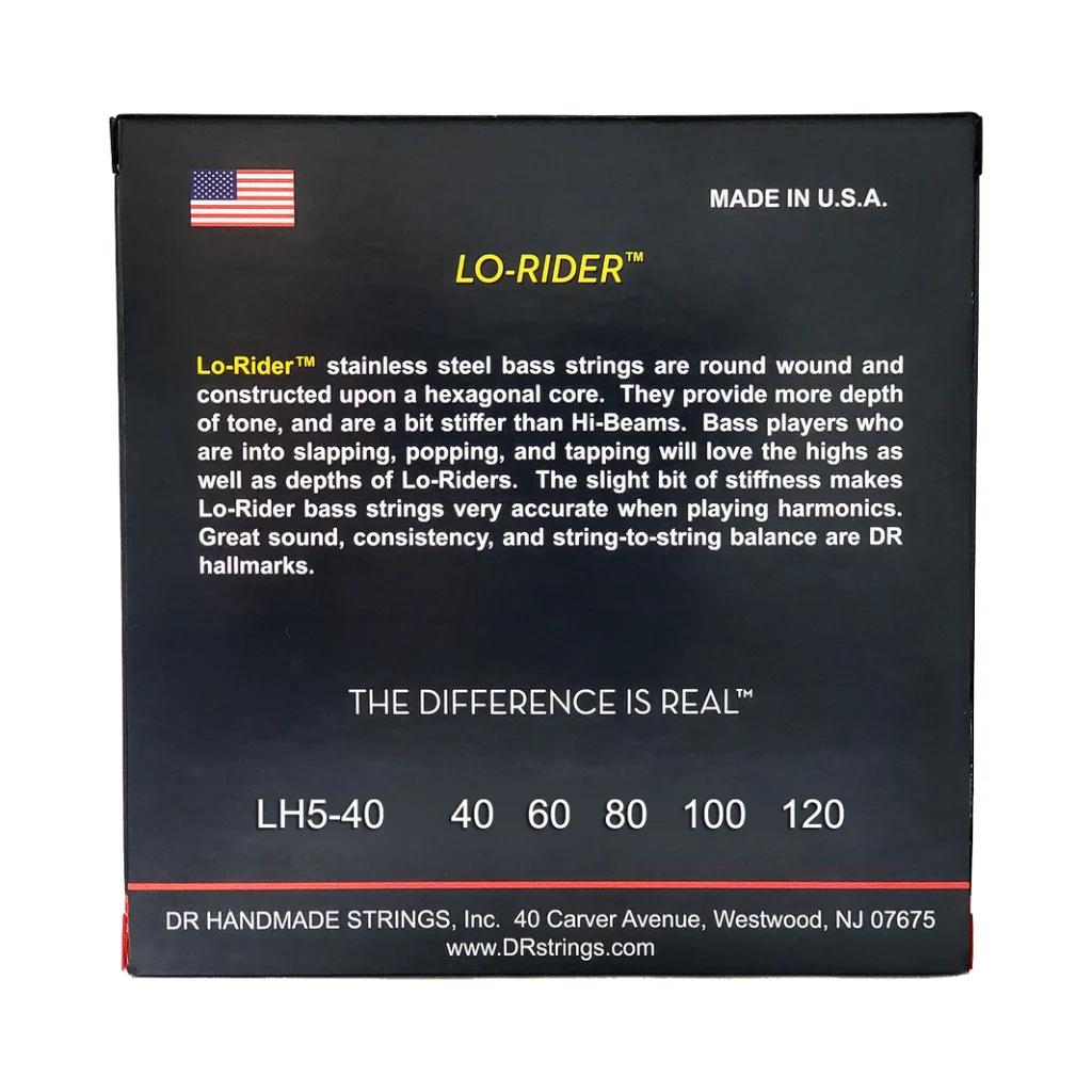 DR Lo-Rider Stainless Steel 5-string Bass Guitar Strings - Light 40-120 - Image 2