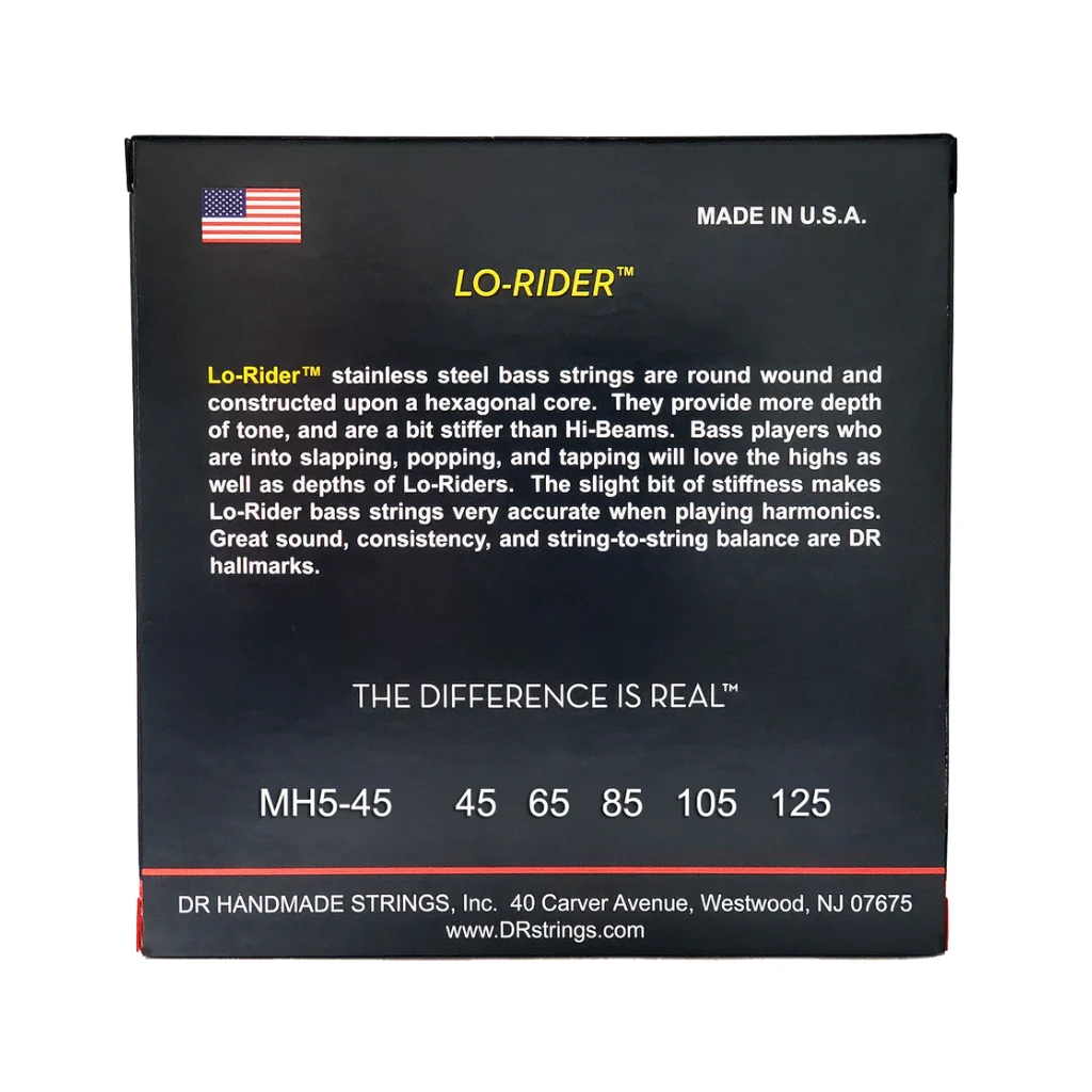 DR Lo-Rider Stainless Steel 5-string Bass Guitar Strings - Medium 45-125 - Image 2