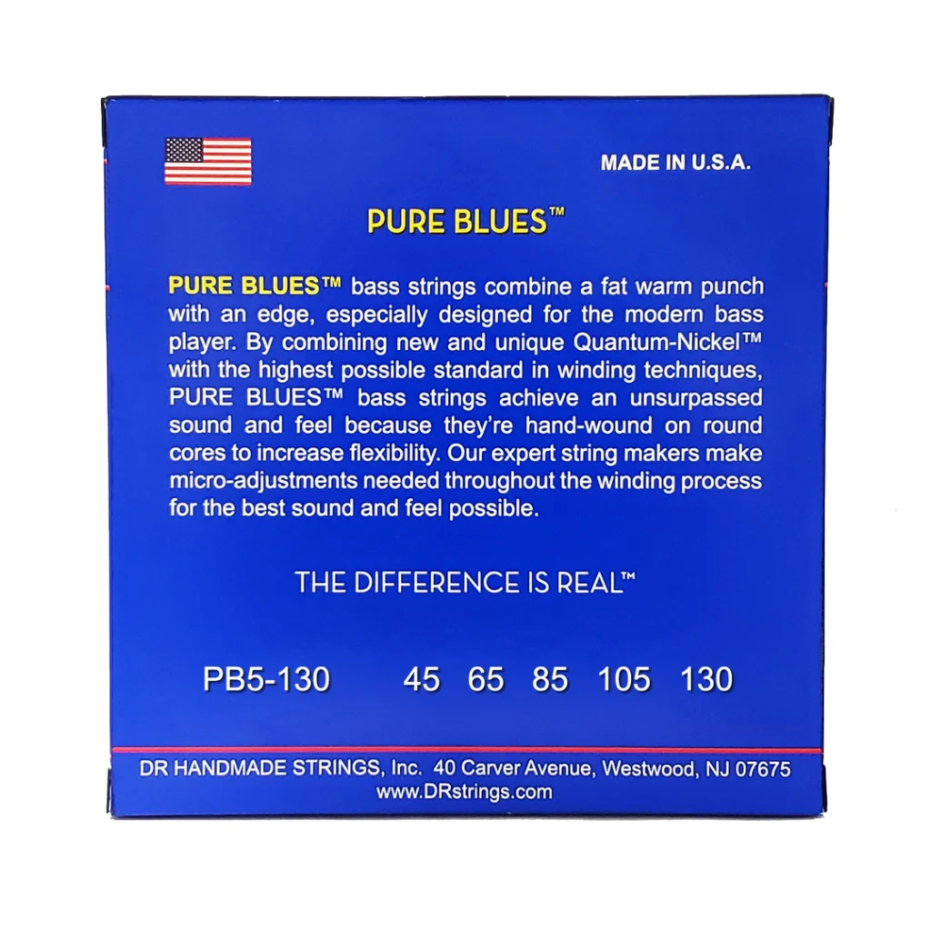 DR Pure Blues Quantum-nickel/Round Core Bass Guitar Strings - Medium 5-String 45-130 - Image 2