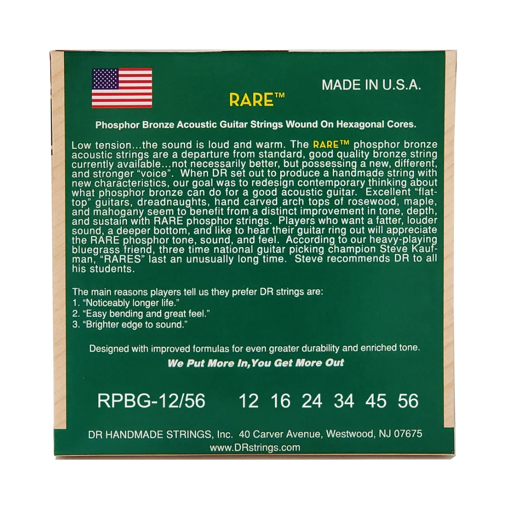 DR Rare Phosphor Bronze Acoustic Guitar Strings - Bluegrass 12-56 - Image 2