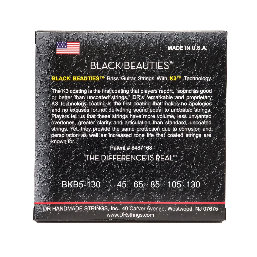 DR Strings Black Beauties Coated Steel 5-string Bass Guitar Strings - Medium to Heavy 45-130 - Image 2