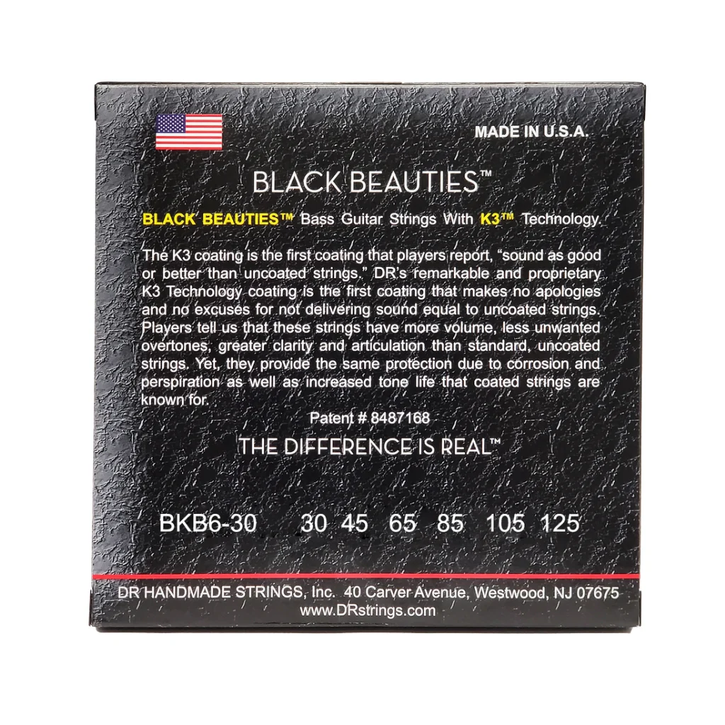DR Strings Black Beauties Coated Steel 6-string Bass Guitar Strings - Medium 30-125 - Image 2