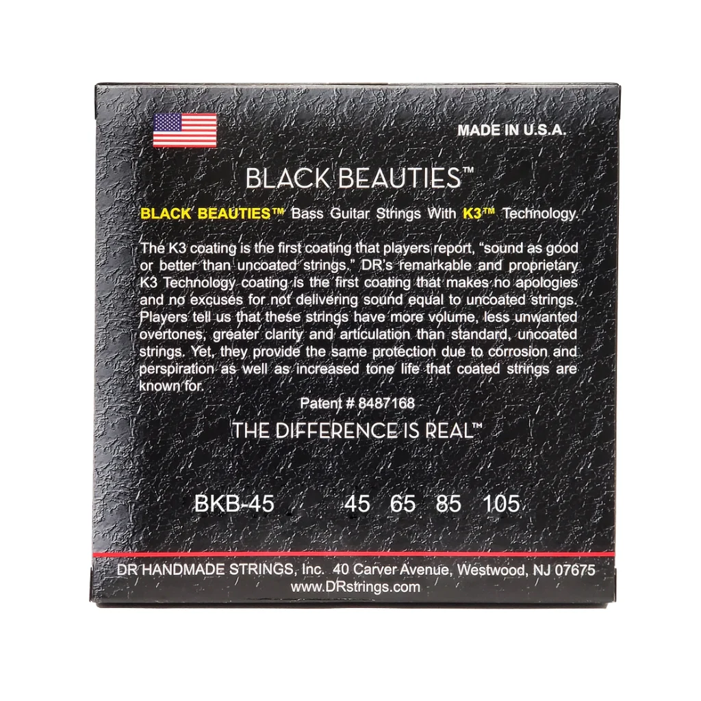 DR Strings Black Beauties Coated Steel Bass Guitar Strings - Medium 45-105 - Image 2
