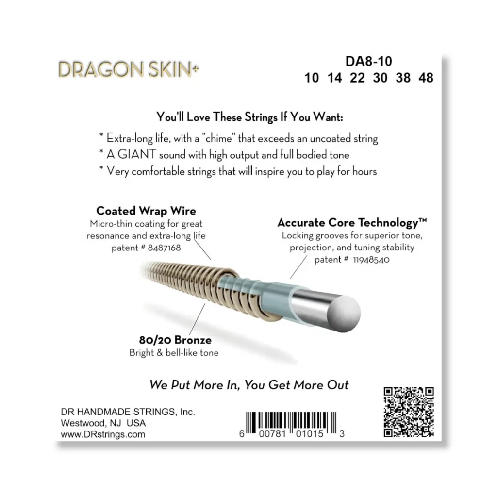 DR Strings Dragon Skin+ 80/20 Bronze Acoustic Guitar String - Extra Light 10-48 - Image 2