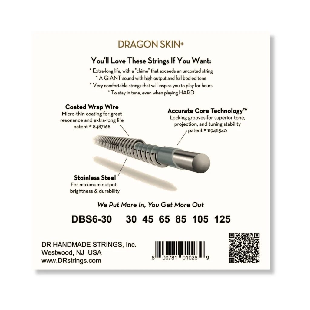DR Strings Dragon Skin+ Coated 6-string Bass Guitar Strings - Medium 30-125 - Image 2