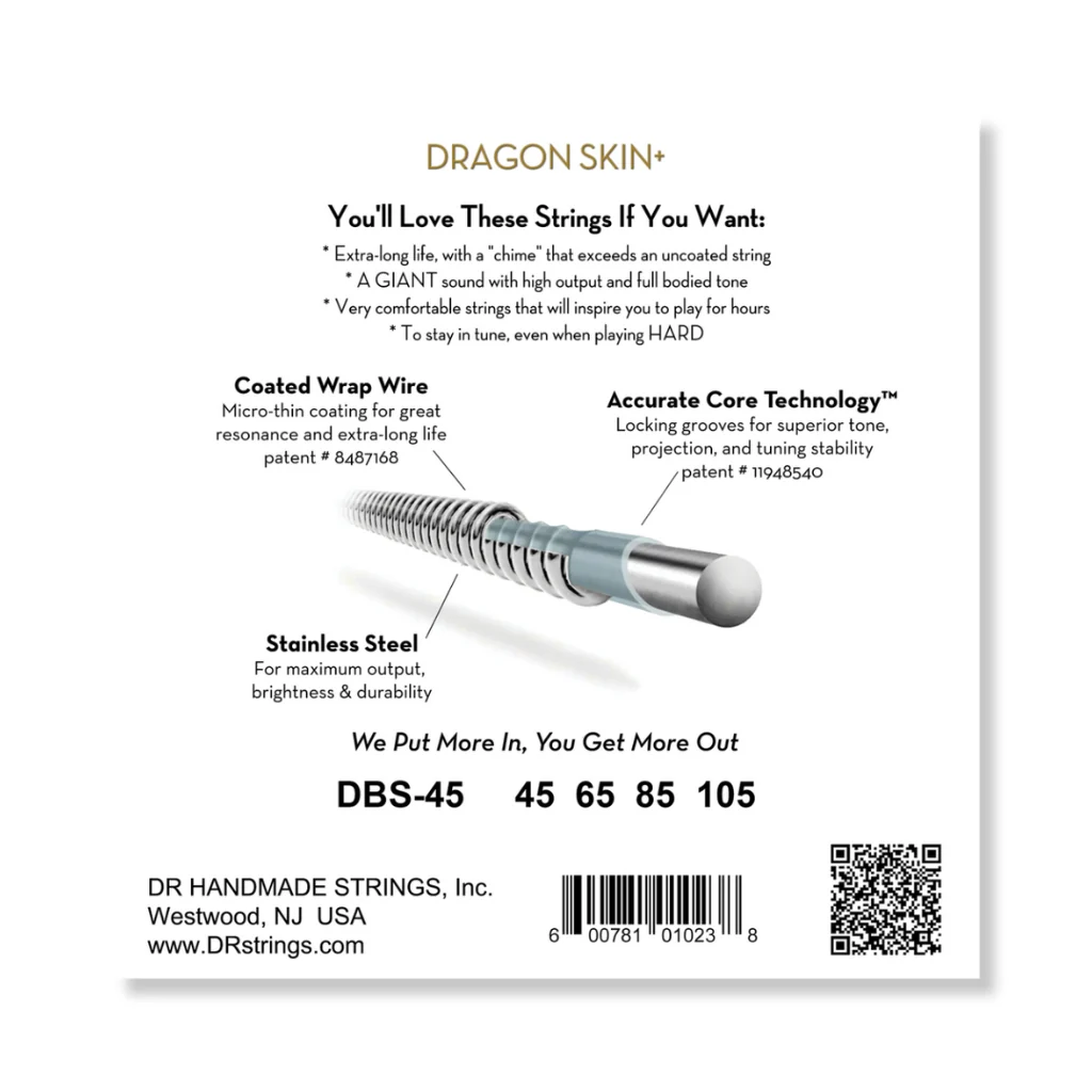 DR Strings Dragon Skin+ Coated Bass Guitar Strings - Light to Medium 45-105 - Image 2
