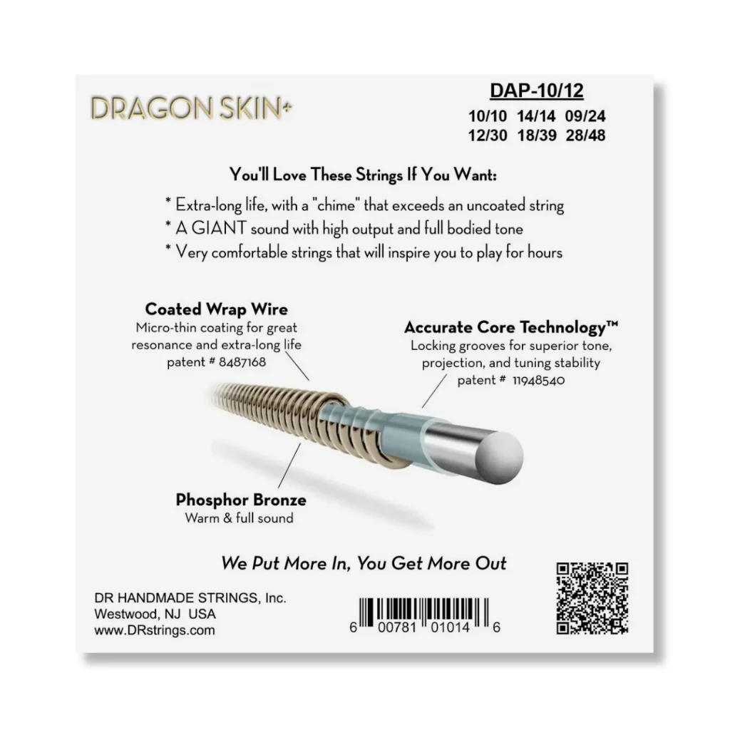 DR Strings Dragon Skin+ Phosphor Bronze Coated 12-string Acoustic Guitar Strings - Light 10-48 - Image 2