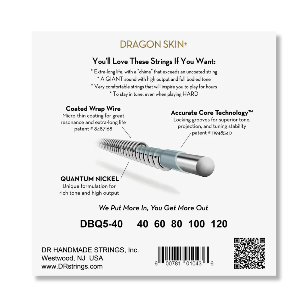 DR Strings Dragon Skin+ Quantum Nickel Bass Strings - 5-String Light 40-120 - Image 2