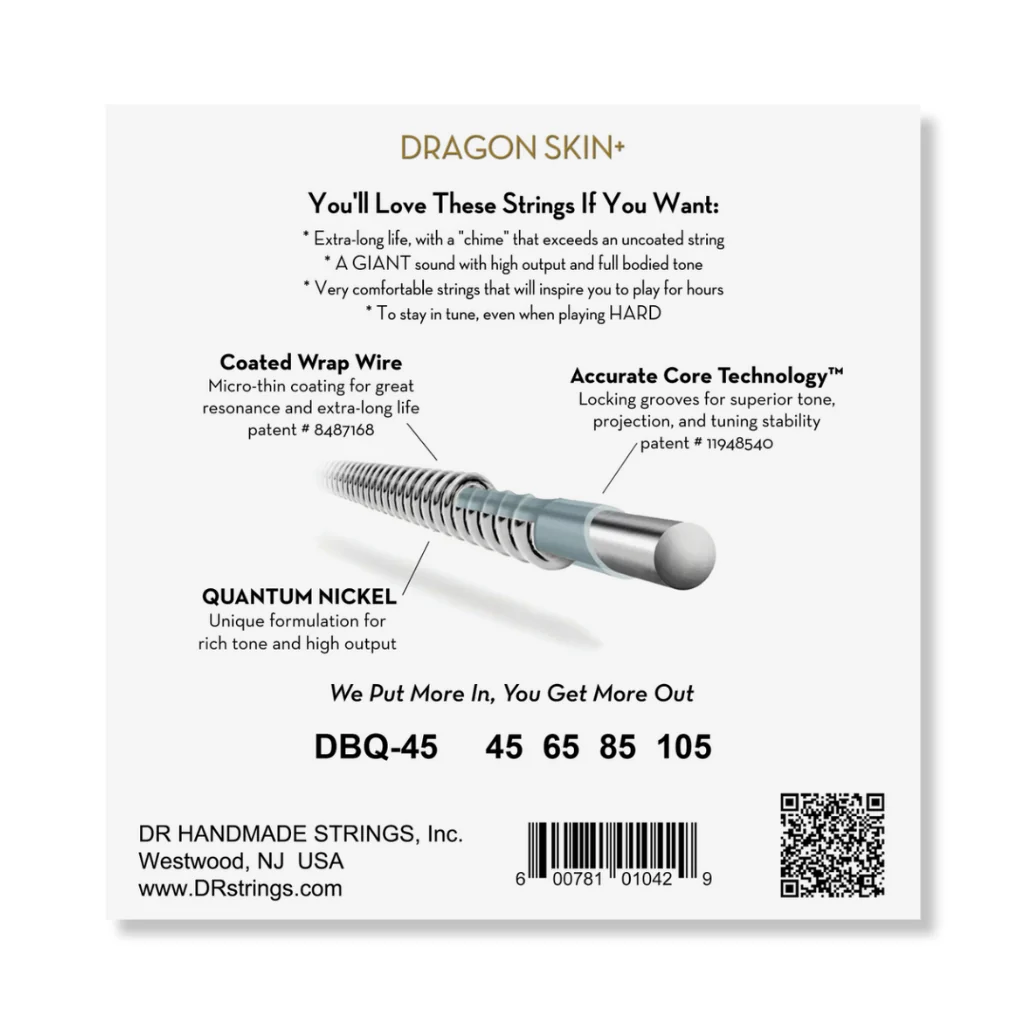 DR Strings Dragon Skin+ Quantum Nickel Bass Strings - Medium 45-105 - Image 2