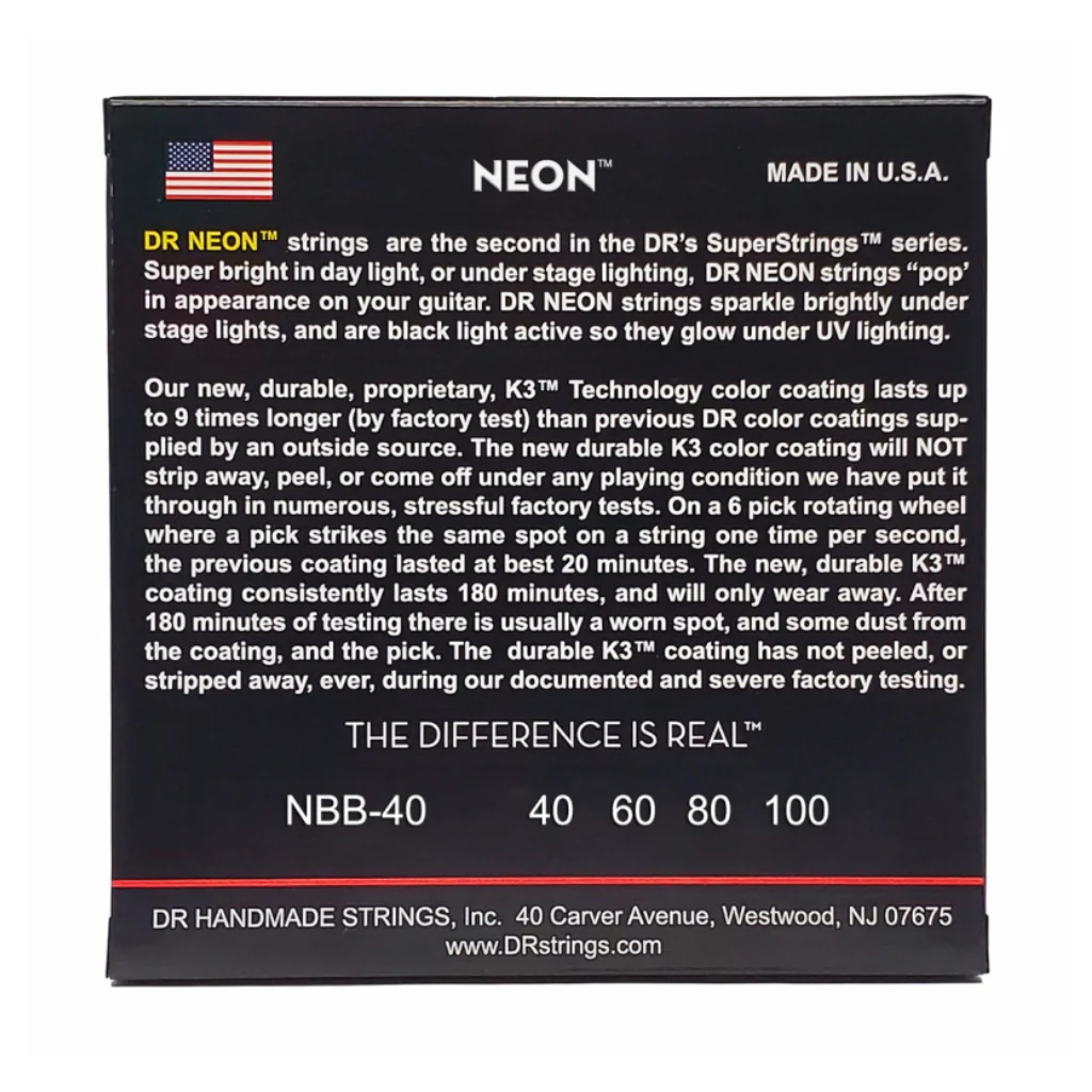 DR Strings Hi-Def Neon Blue K3 Coated Bass Guitar Strings - Light 40-100 - Image 2