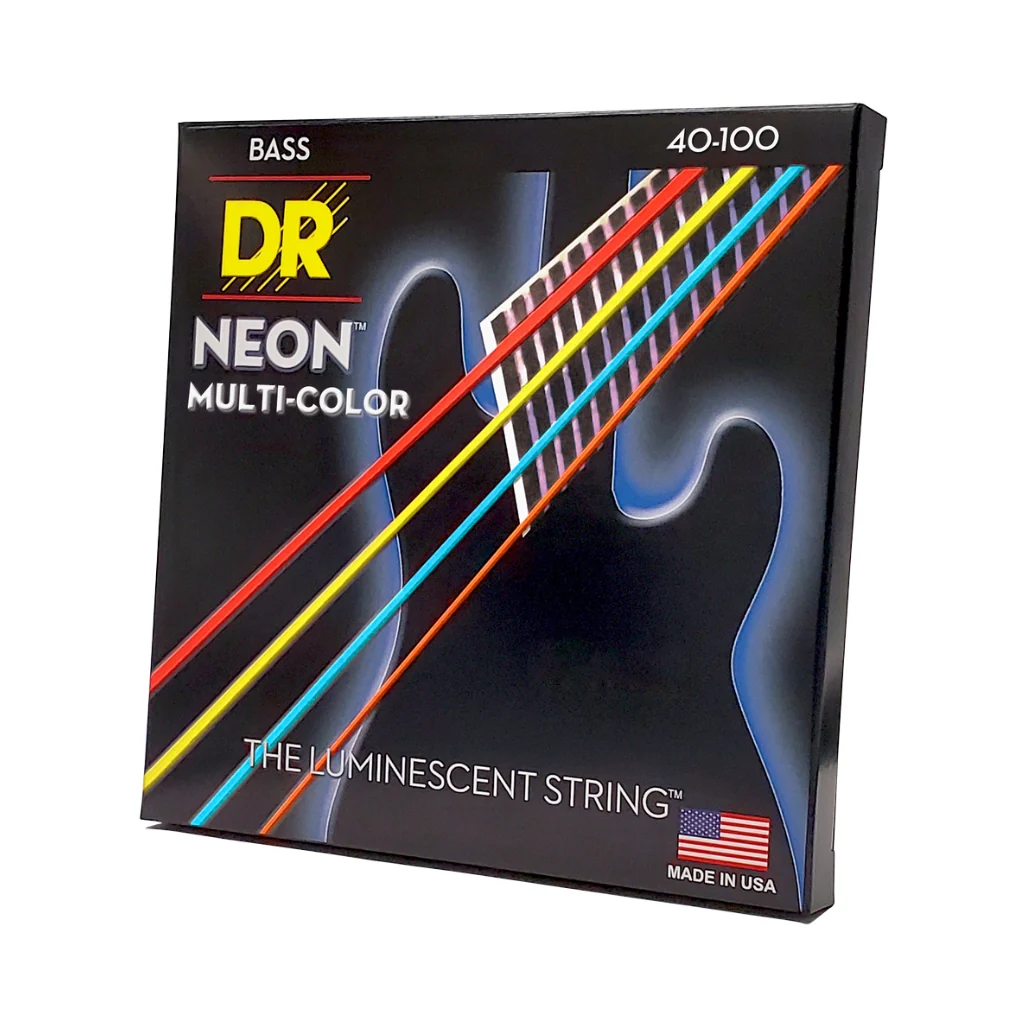 DR Strings Hi-Def Neon Multi-Color K3 Coated Bass Guitar Strings - Light 40-100