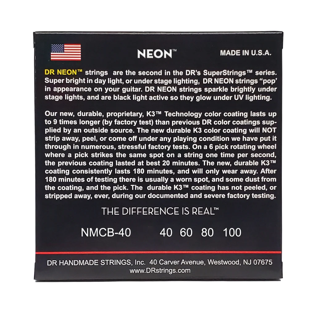 DR Strings Hi-Def Neon Multi-Color K3 Coated Bass Guitar Strings - Light 40-100 - Image 2