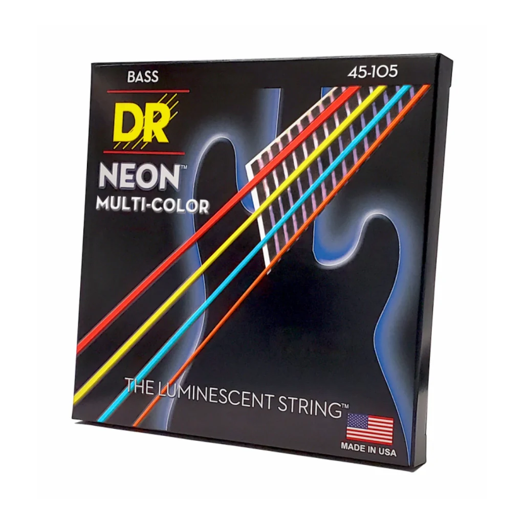 DR Strings Hi-Def Neon Multi-Color K3 Coated Bass Guitar Strings - Medium 45-105