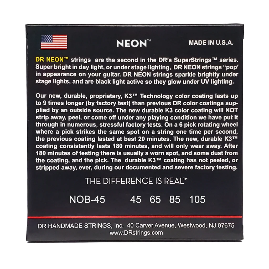 DR Strings Hi-Def Neon Orange K3 Coated Bass Guitar Strings - Medium 45-105 - Image 2